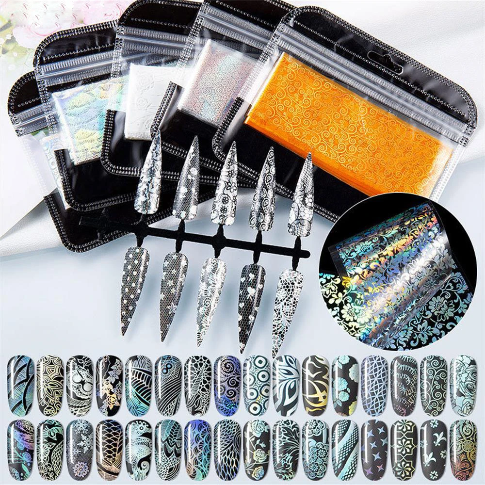 16 шт./компл. голографическое искусство ногтей переводная наклейка маленькие