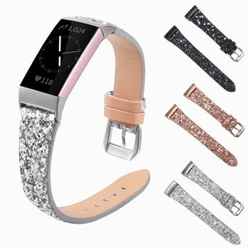 

Leather Strap For Fitbit Charge 4 3 Smart Bracelet Band With Sequins Shining Straps Elegant For Fitbit Charge 3 4 Wristband