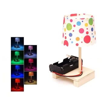 Mini Colorful Table Lamp Model Wooden DIY Science Toy