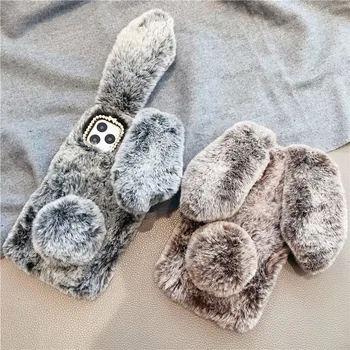 

rabbit bunny ear fluffy furry winter warm cell phone case cover for iphone 11 pro max 6 6s 7 8 plus x xr xs max