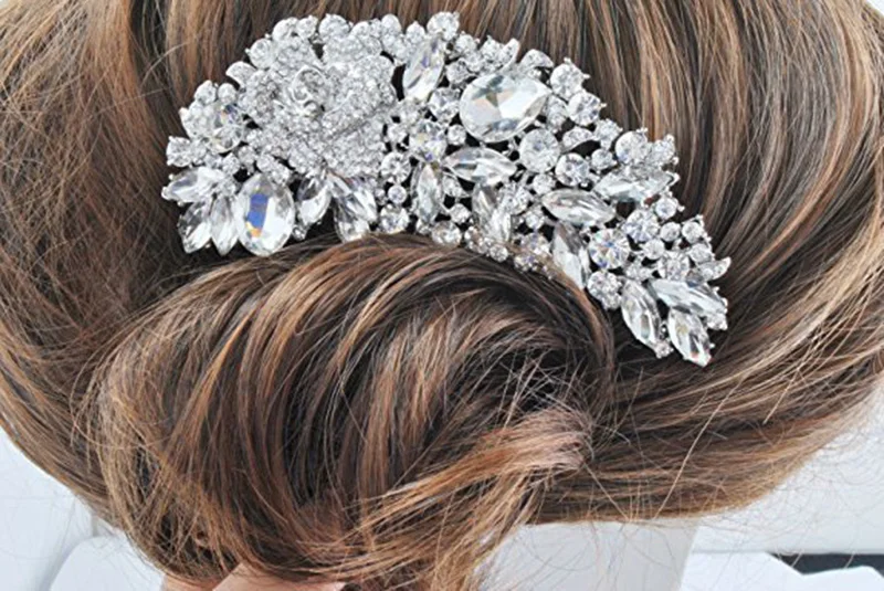 TREAZY Vintage Large Floral Bridal Hair Combs Rhinestone Crystal Wedding Tiara Hair Jewelry European Design Hair Accessories