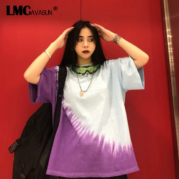 

LMCAVASUN Dye Print Loose Oversize Punk Casual Streetwear Graphic Hip Hop Harajuku Block Tee Top TShirt Korean T-Shirt Fashion