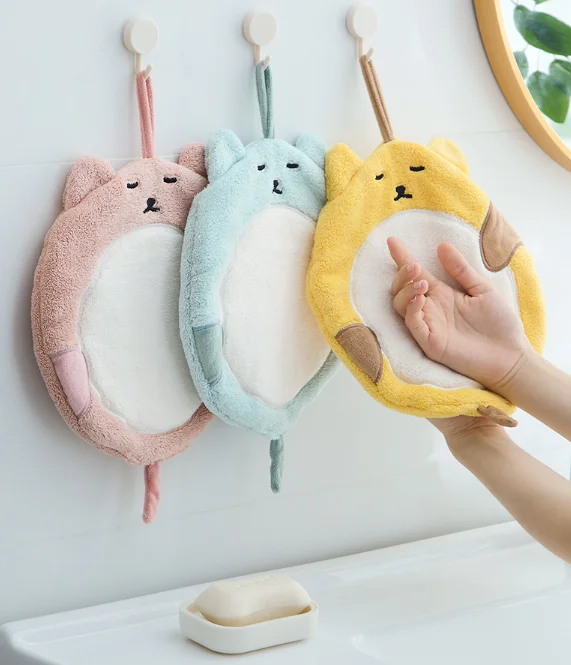 Hung thick water absorption does not lose hair soft children lovely coral velvet toilet kitchen clean hand towel J05