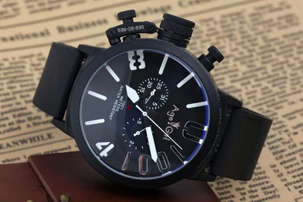 

Luxury Brand New Men Sport Black Rubber Classic U Round Automatic Mechanical Left Hook Hand Watch Big 50mm Boat Silver Watches