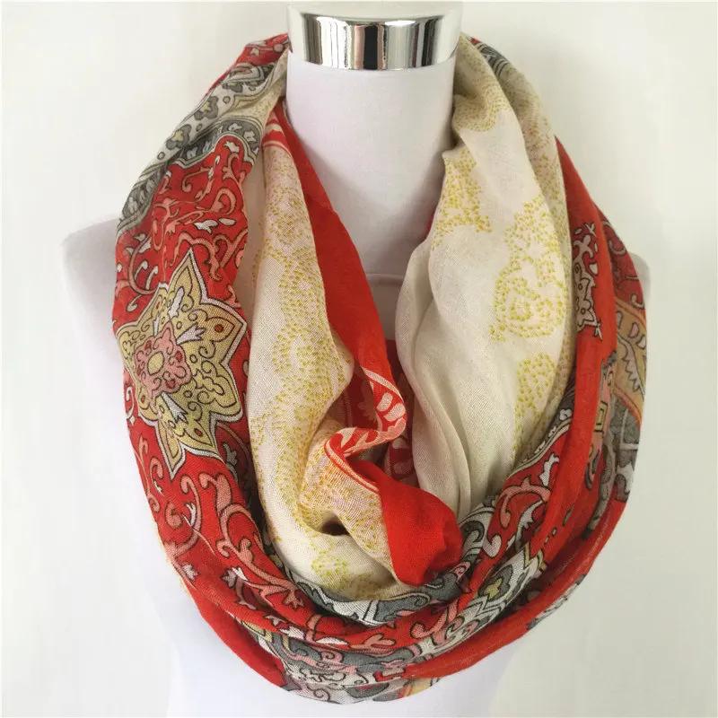 

Новинка, Модный цветочный шарф-кольцо, шарф с принтом бесконечности для женщин, Лидер продаж, бандана, женские шарфы, фольклорный шарф на заказ