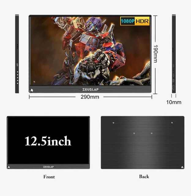 15,6 ''4K Портативный ЖК-монитор hd HDMI usb type C Дисплей для ПК ноутбука телефона PS4-switch-XBOX 1080p игровой монитор ips экран - Цвет: 12.5inch 1080P