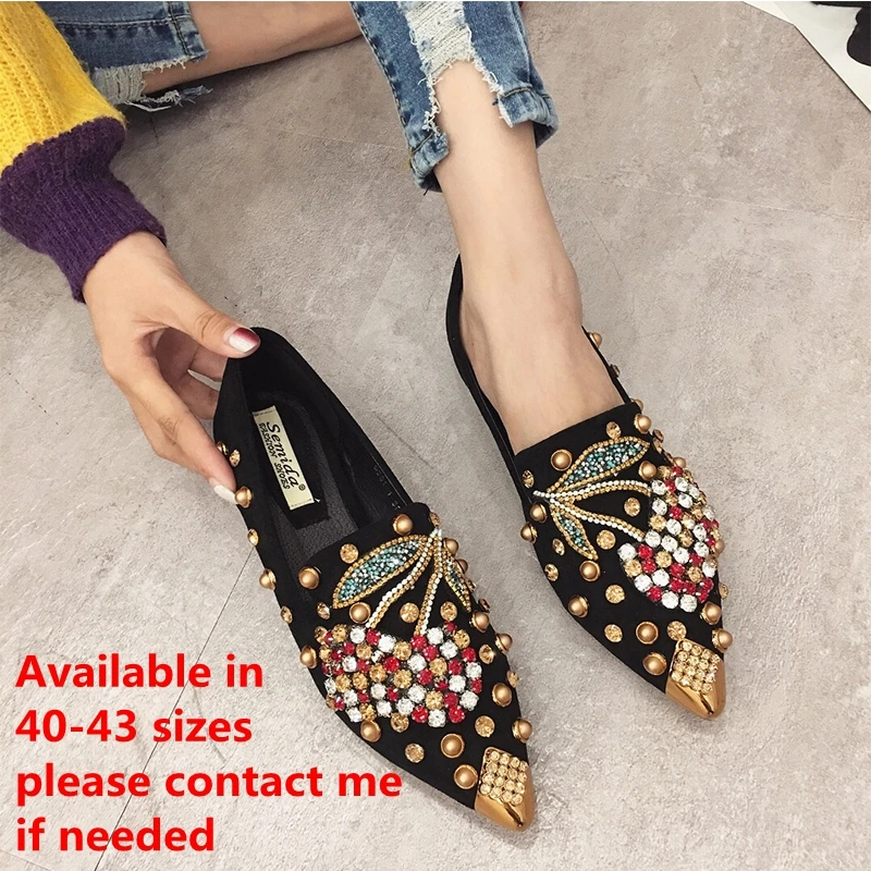 SWYIYV Woman Flats Shoes Rhinestone Cherry 2019 Spring New Female Metal Pointed Toe Casaul Shoes Comfortable Flats Loafers Shoes