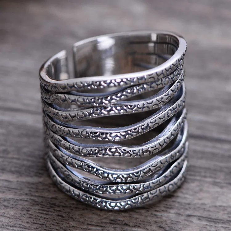 

Black Silver Creative S925 Sterling Silver Ring Women's Adjustable Irregular Decorative Pattern Hot Sales-Simple Glorious