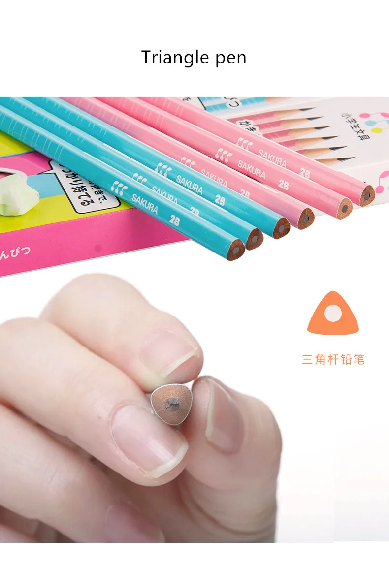 Япония Сакура треугольник 2B карандаш для учеников начальной школы специальная коррекция ручка для обучения детей принадлежности синий розовый милые канцелярские принадлежности
