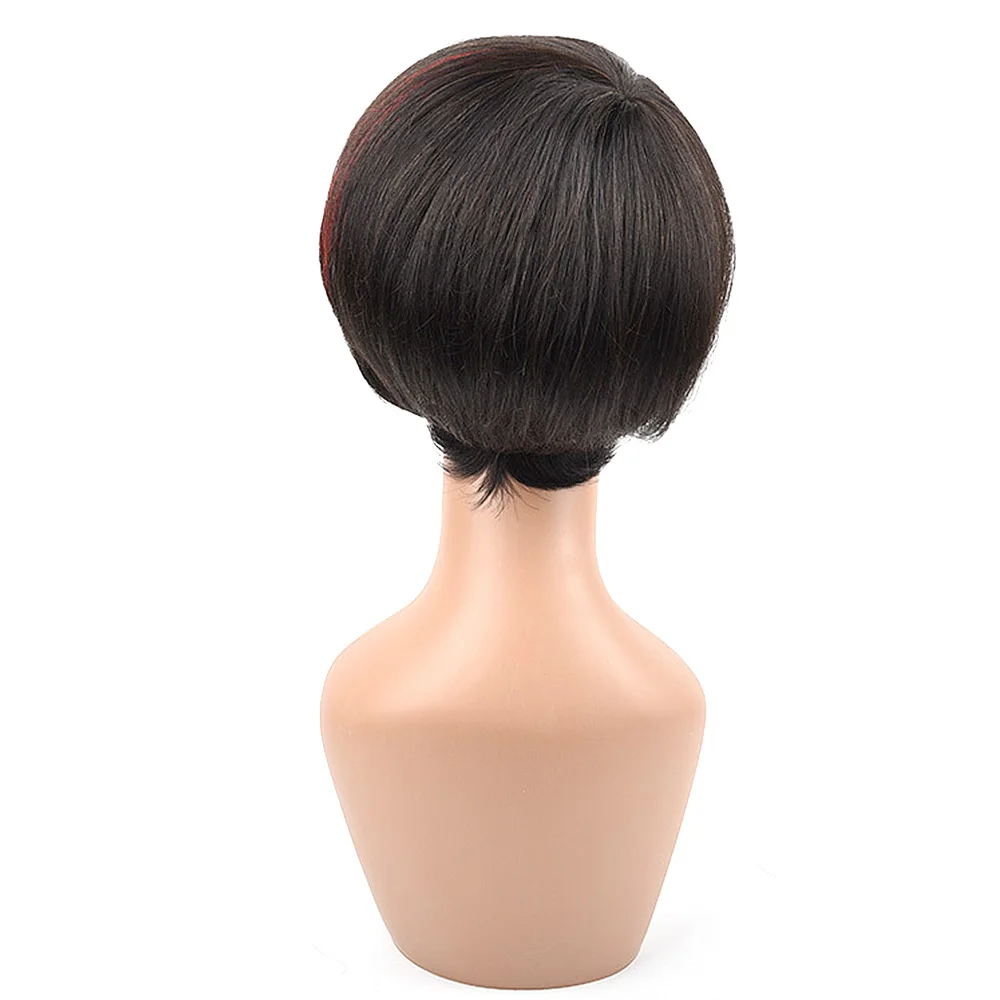 

Salonchat Short Human Hair Wigs with Bangs for Black Women Brazilian Straight Bob Wigs 150% Remy Human Hair Wigs Black Mixed Red