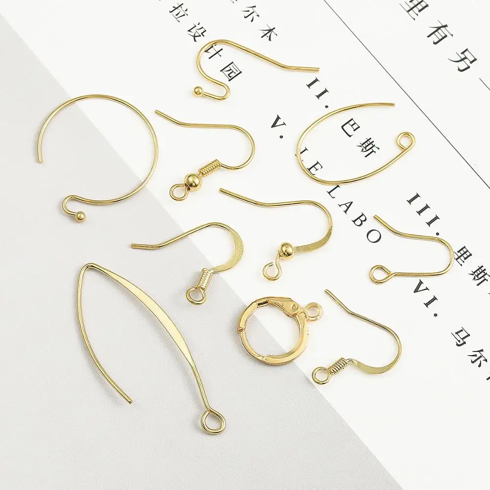 Hypoallergenic Gold Earring Hooks - 120 Pcs/60 Pairs 18K Gold Nickel Free Ear Wires Fish Hooks for Jewelry Making, Jewelry Findings Parts with 120 Pcs