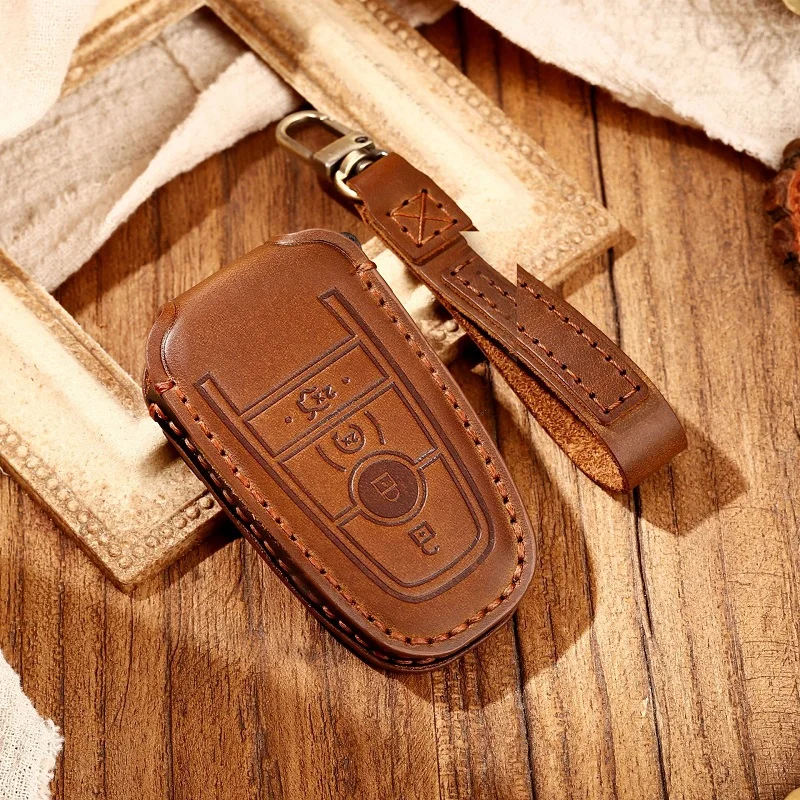 Leather Handmade Car Key Cover key Case For Ford Mondeo Fusion F150 Mustang Explorer Edge Ecosport F-150 F-250 | Автомобили и