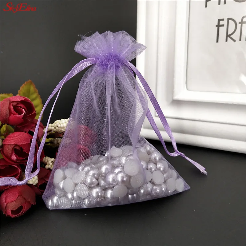 100 шт органзы сумки 7X9 9X12 10X15 см сумка для хранения сумочки для ювелирных украшений, свадьбы, Рождества, благосклонность коробка для рождественского подарка 5z - Цвет: light purple