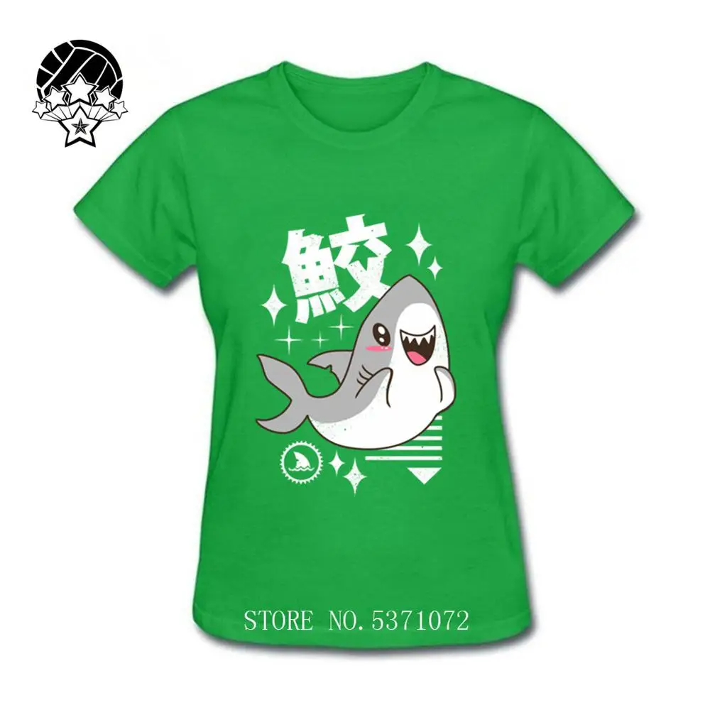 Kawaii Shark женская футболка забавная одежда Япония Кандзи с принтом уличный стиль