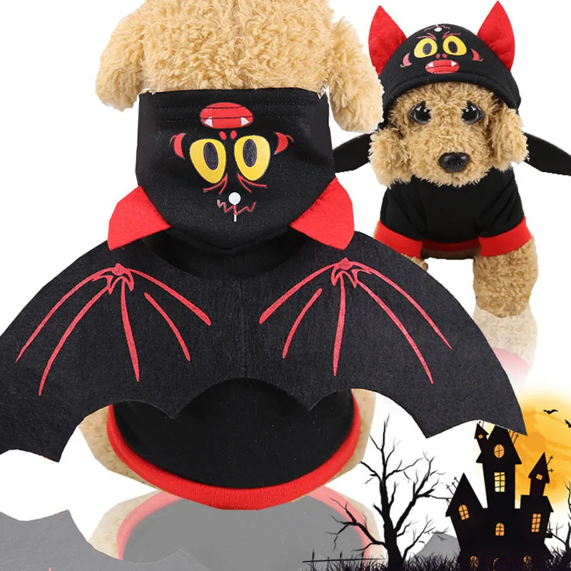 Костюм Кошки на Хэллоуин, тыква, Череп, паук, косплей, одежда для кошек, собак, теплое пальто для щенков, толстовка с капюшоном, флисовая зимняя куртка для собак, одежда - Цвет: Red Bat Wing