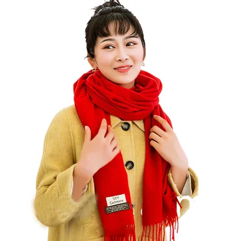 

200X70 Thick Soft Luxury Brand SKY Cashmere Red Scarf For Women Winter Ladies Poncho Wrap Solid Color Shawl Long Scarves For Men