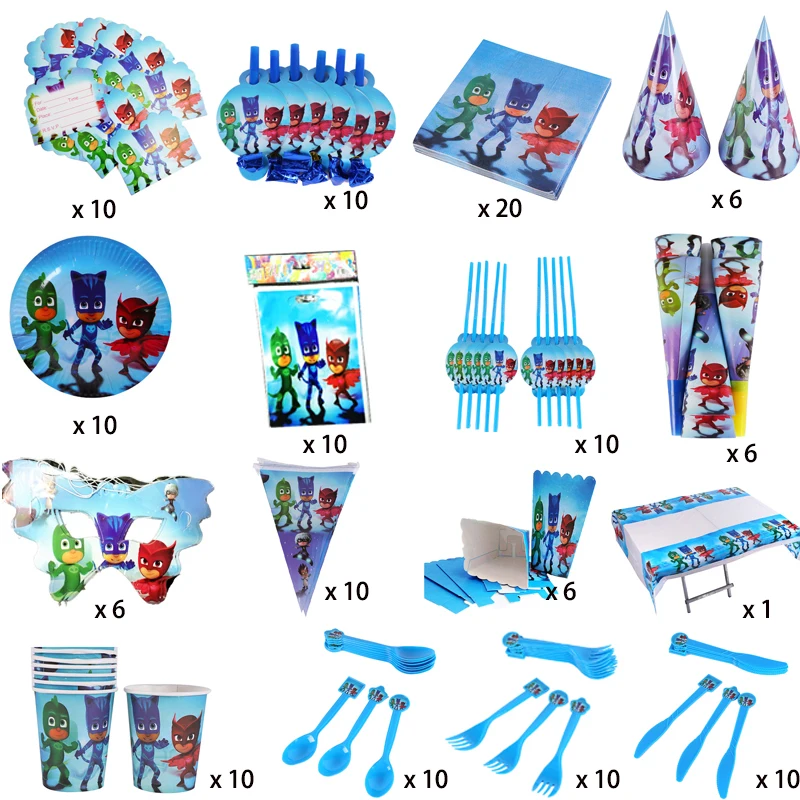 16 шт./компл. Pj маска Juguete Дети День Рождения вечерние праздничные украшения, товары для вечеринки Catboy Owlette Gekko одноразовая посуда S80 - Цвет: 16pcs set
