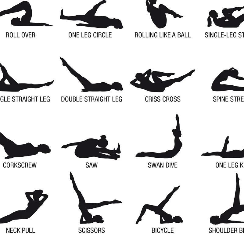 Pilates Workout Chart Poster Canvas Prints Yoga Room Wall Decor , Pilates Gift BodyBuilding Guide Fitness Gym Painting Picture