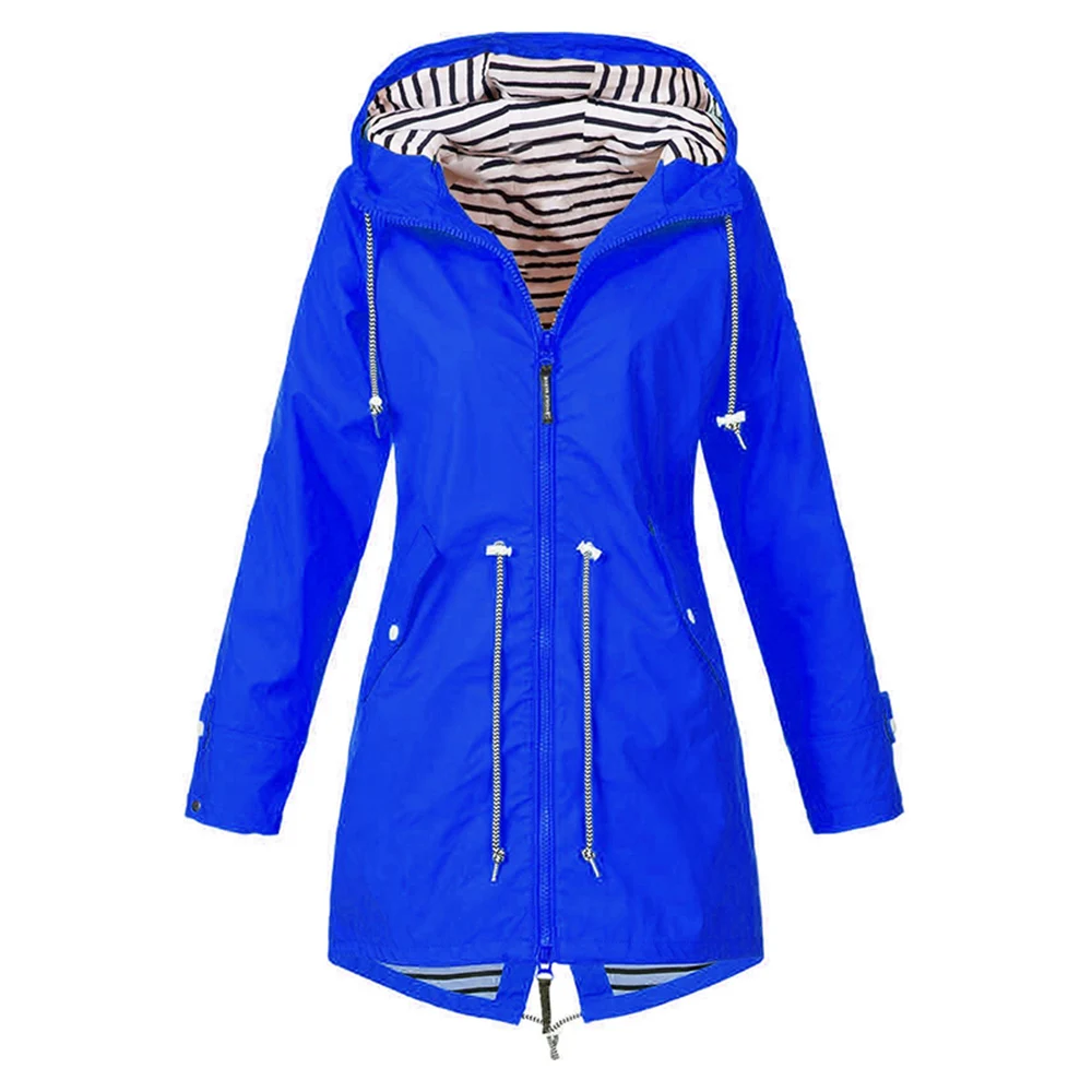 Navy Blue Дождевик ветрозащитная куртка однотонная Водонепроницаемая лесная куртка уличная куртка дождевик Водонепроницаемая Длинная ветровка D25 - Цвет: Navy Blue