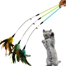 Забавный 1 шт. Кот котенок игрушка перо стержень Прорезыватель палка с колокольчиком цветной, для домашних животных, для собак пластиковая Интерактивная палочка для игры Обучающие принадлежности