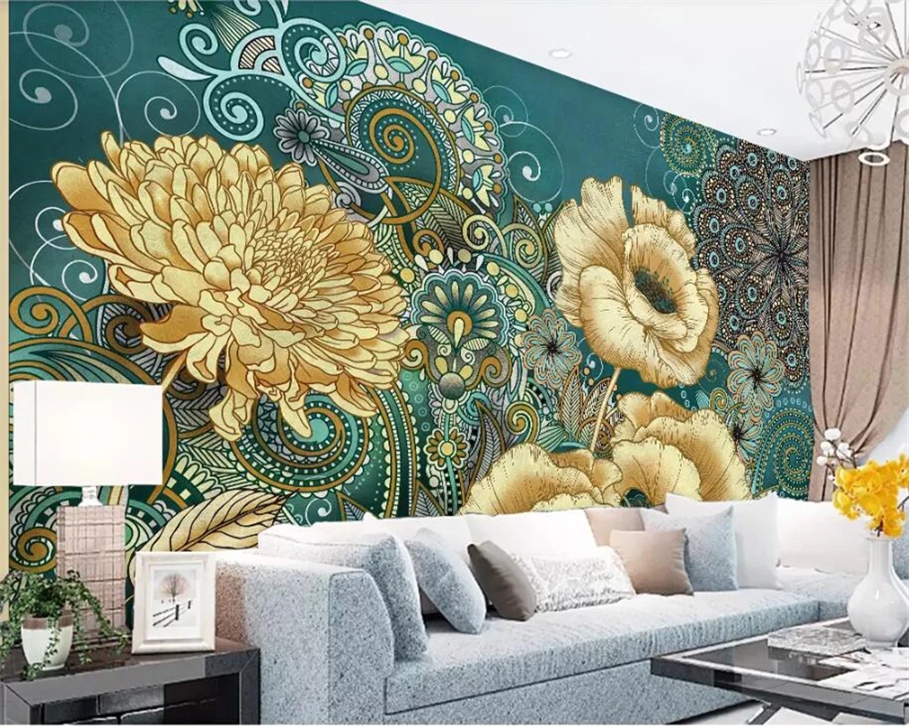 Beibehang-Custom-3D-photo-wallpaper-hand-painted-vintage-floral-wallpaper-living-room-TV-background-Silk-3d