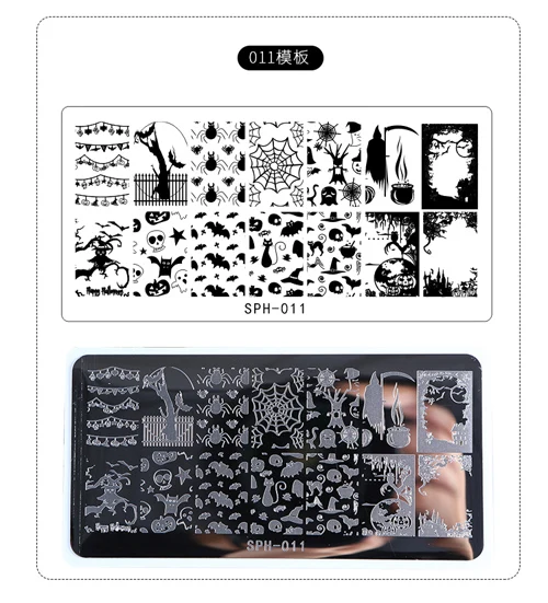 SPH011 1 шт. 12,5*6,5 см Рисунок для нейл-арта штамповка печать рисунка шаблон для дизайна ногтей штамповка череп изображения трафареты пластины# SPH-011 - Цвет: SPH011