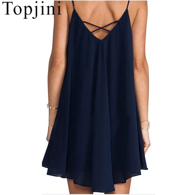 Plus Size 6XL Chiffon Straight Sleeveless V-Neck Dresses Knee-Length Spaghetti Strap Summer Fashion Loose Female Dress