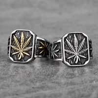 Hemp Leaves Stainless Steel Mens Rings Punk Hip Hop Unique Trendy for Male Boyfriend Biker Jewelry Creativity Gift Wholesale 2