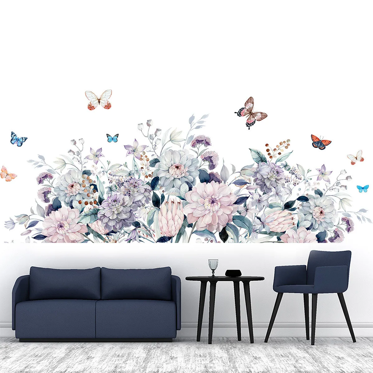 Watercolor Flowers Wall Stickers for Living room Bedroom Kitchen Decor Baseboard Sticker Home Vinyl PVC Decals | Дом и сад