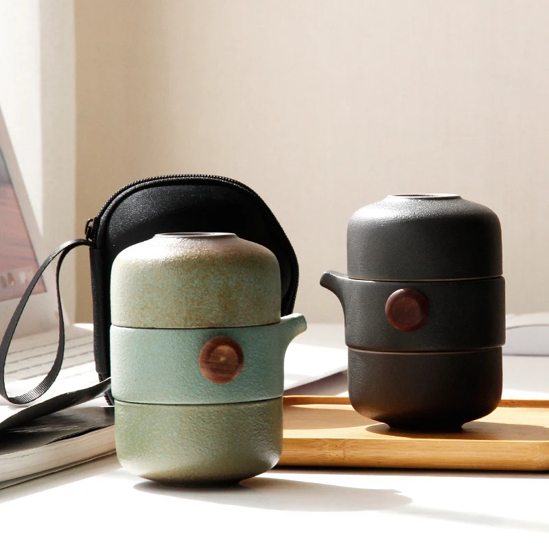 

Japanese-Style Ceramic Teapot Lid Bowl Teacup Handmade Portable Travel Office Tea Set