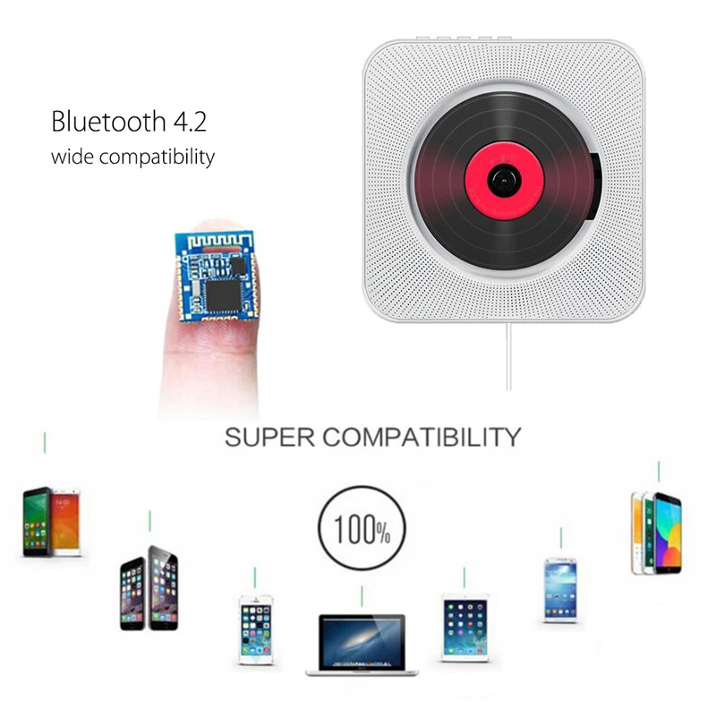 Портативный настенный CD-плеер Bluetooth динамик музыкальный плеер Пульт дистанционного управления HiFi fm-радио USB MP3 стерео