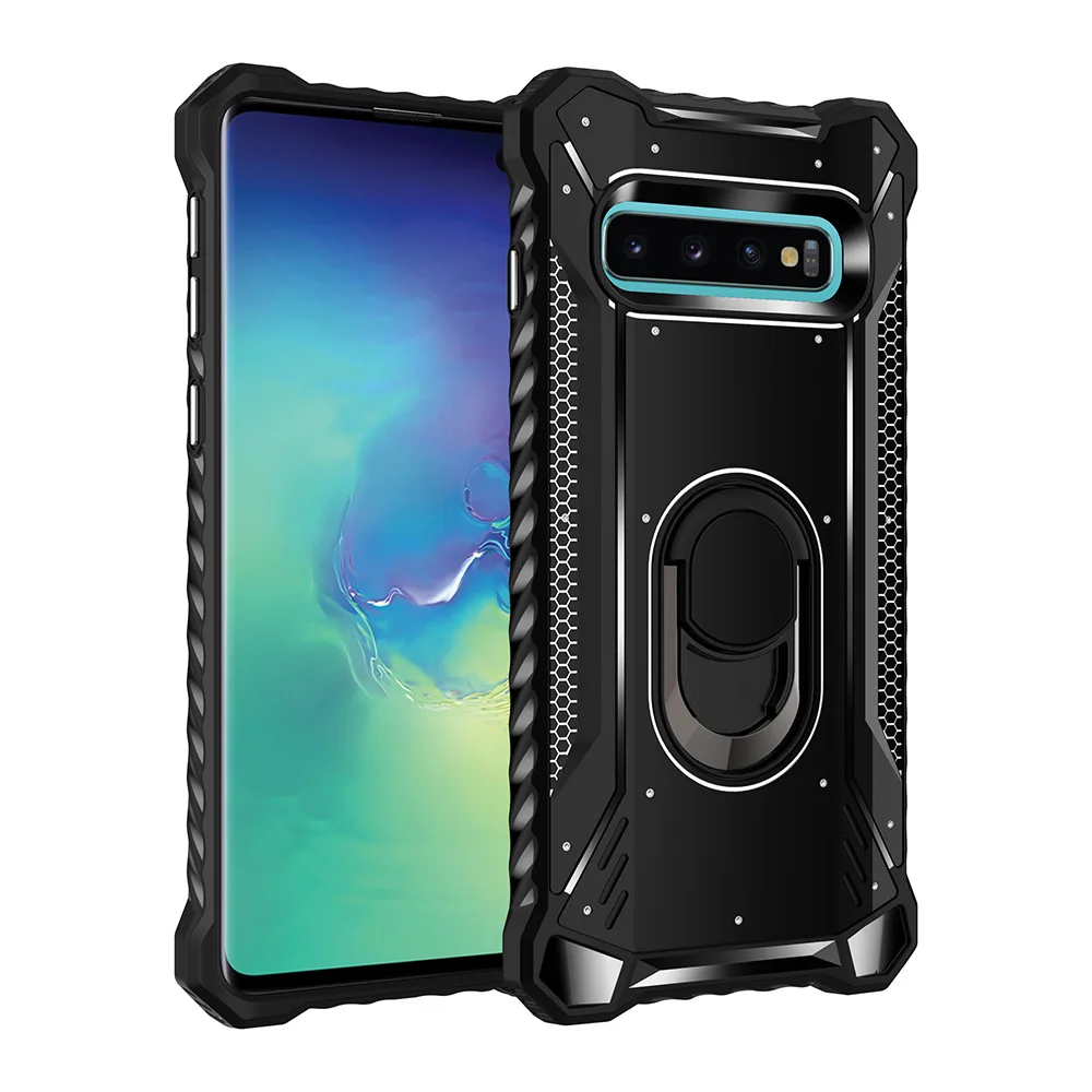 Армированный алюминиевый чехол с металлическим кольцом для samsung S10 Plus чехол сверхпрочный защитный чехол для samsung S9 Note 9 10 Plus S10e чехол - Цвет: Черный