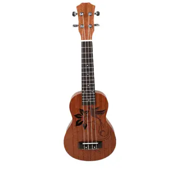 

Beginners Wood Ukulele Brown Color Flower/Birds Pattern Vintage Ukulele Mini Guitar Hobbies Sapele Soprano Kids Gift Uke