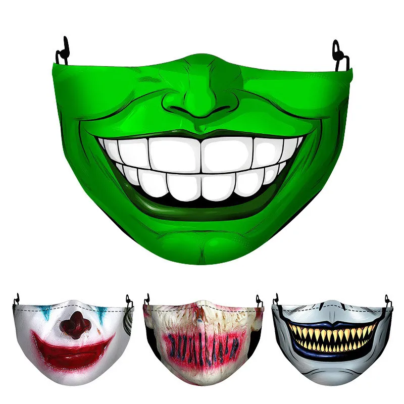 

Adult Big Mouth 3D Printed Face Fabric Masks La Casa De Papel Skull Reusable Washable Masks Proof Mask 1 Mask +2 PM2.5 Filter