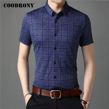 

COODRONY Men Shirt Spring Summer Short Sleeve Business Casual Shirts Mens Clothes Slim Fit Fashion Plaid Camisa Masculina C6013S