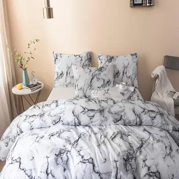 

Hommomh marble bedding set, black and white pattern print, soft microfiber bedding (3 pieces, extra large)
