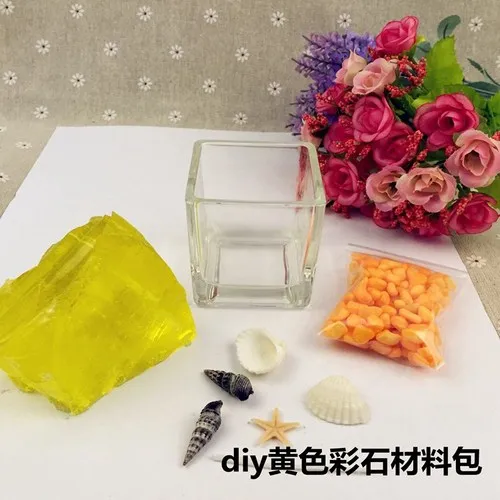 Diy желеобразная свеча морской Материал пакет кристалл набор подсвечников квадратная чашка сырье цветной воск ручной работы - Цвет: Yellow color stone