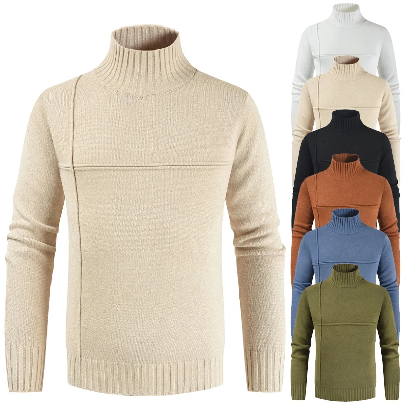 Осенне-зимний свитер для мужчин Pull Homme, новинка, водолазка, мужские джемперы, одежда, однотонные трикотажные пуловеры, трикотажные свитеры, свитер