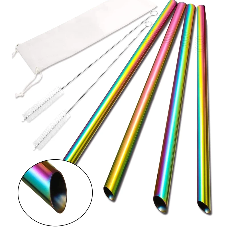 4Pcs Sharp Reusable Boba Straws 304 Stainless Steel Smoothie Angled Tips 0.5&quot Wide Drinking Metal Straw for Bubble Tea | Дом и сад