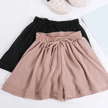 

2020 New Korean Casual Loose Skirt Short Summer Casual Shorts Ladies Chiffon Double Layer High Waist Wide Leg A-line Shorts