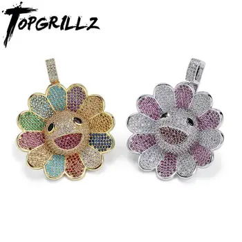 

TOPGRILLZ High Quality Flower Pendant Necklace Black Color With 3mm Cuban Chain Iced Out Cubic Zirconia Hip Hop Fashion Jewelry
