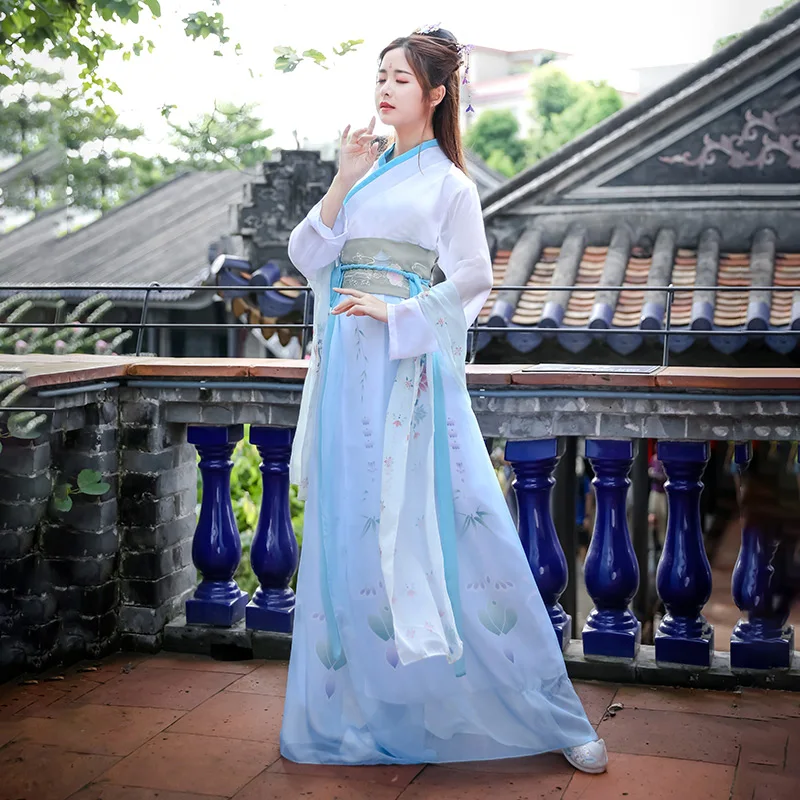 B style hanfu Традиционные танцевальные костюмы для женщин Китайский принт ханьфу народное представление одежда певцы Восточный фестиваль наряд DC2700 - Цвет: B style hanfu
