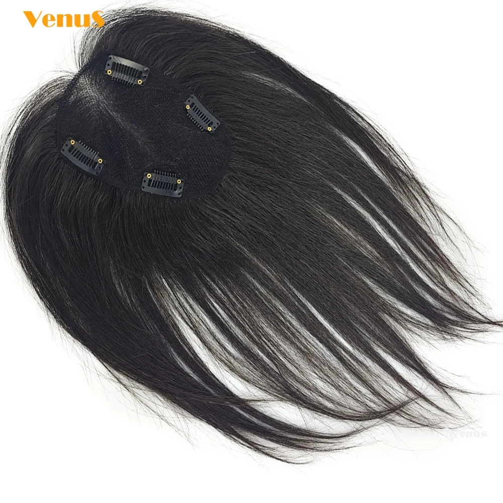 Breathable Swiss Lace Human Hair Topper for Hair Loss Women 9x14 13x15cm Natural Black Toupee Clip In Human HairPiece with Bangs