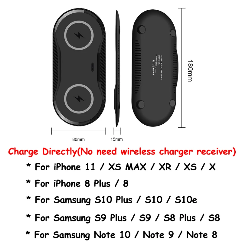 Carregador Sem Fio для Samsung Note 8 9 10 Plus Беспроводное зарядное устройство Chargeur для iPhone 11 Pro XS MAX XR 8 Plus 10W Dual Cargador