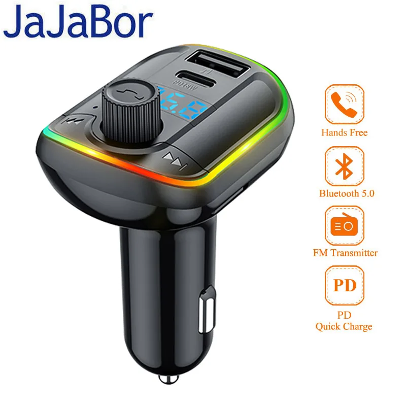 

JaJaBor FM Transmitter Bluetooth 5.0 Car Kit Handsfree Wireless AUX Audio Stereo Car MP3 Player PD18W Quick Charge Car Charger