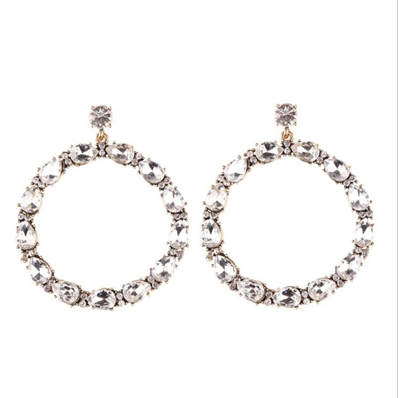 Fashion Big Circle Drop Rhinestones Earrings Brief Personality Tassel Long Design Sparkling Crystal Female | Украшения и