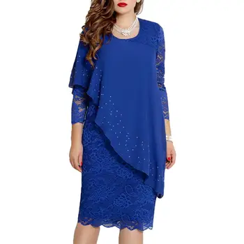 

Trendy Women Plus Size Wedding Business Dress Elegant Women Solid Color O Neck 3/4 Sleeve Party Banquet Slim Knee-length Dress