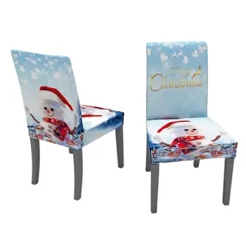 

1pc Snowman Print Chair Seat Slipcover Removable Washable for Dining Room