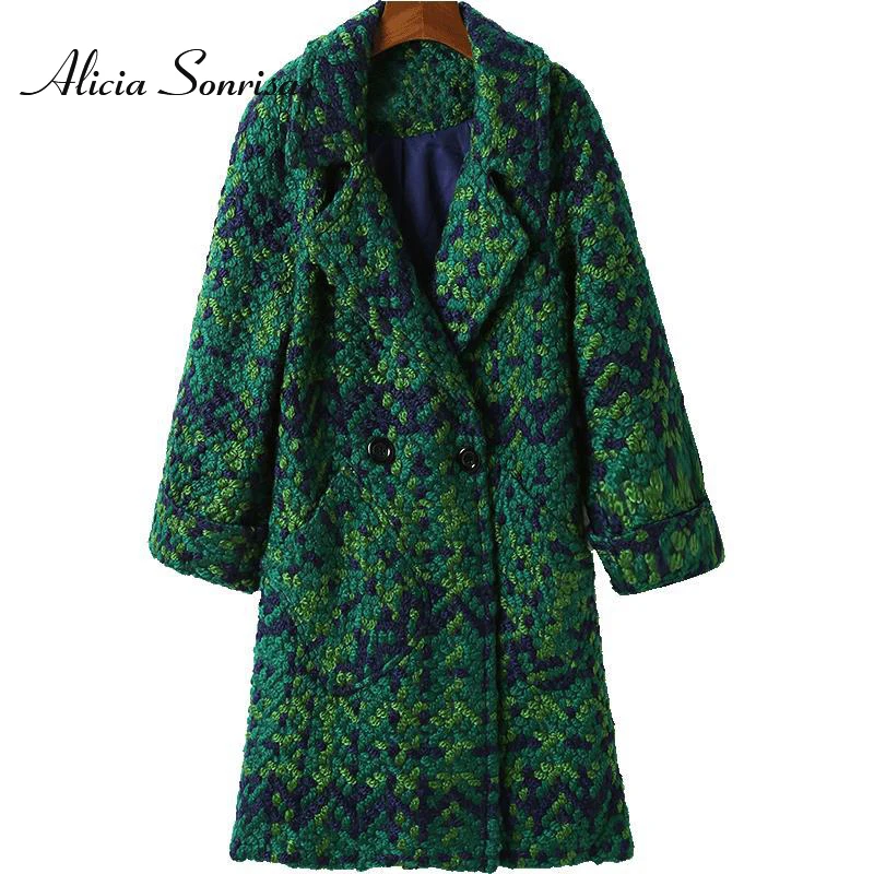 

2019 Autumn Winter Woollen Coat Long Double Breasted Turn-Down Collar Blazer Outwear Wool Blends Tweed Overcoats Female Jacket