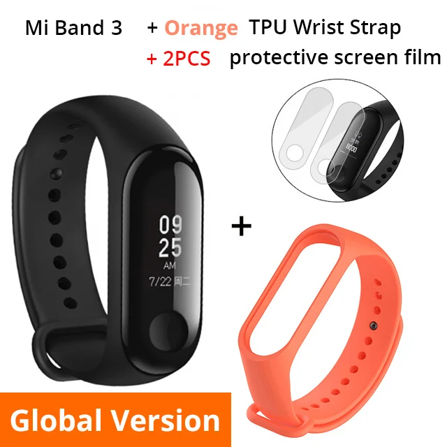 Глобальная версия Xiaomi mi Band 3 Смарт-Браслет фитнес-браслет mi Band 3 большой сенсорный экран OLED частота сердечных сокращений сообщений - Цвет: Add Orang Strap